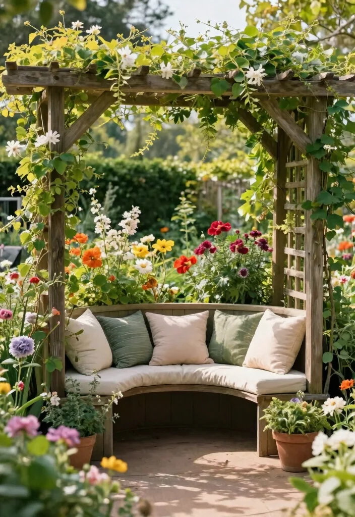15 Garden Trellis Ideas That Hide Eyesores and Add Privacy - 14. Trellis with Built-in Seating 1