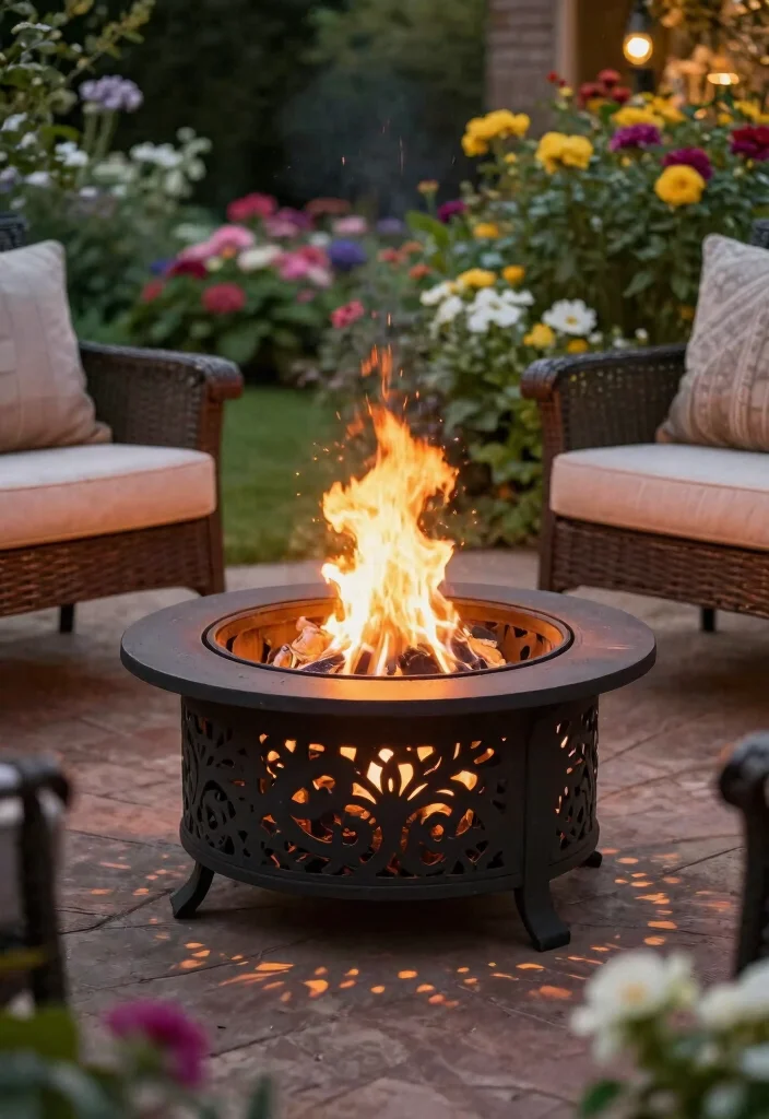 15 Metal Fire Pit Ideas That Look High-End on a Budget - 11. Decorative Fire Pit with Grate Design 1