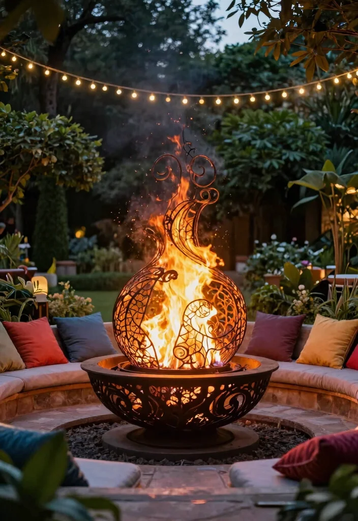 15 Metal Fire Pit Ideas That Look High-End on a Budget - 12. Fire Sculture Pit for Artistic Flair 1