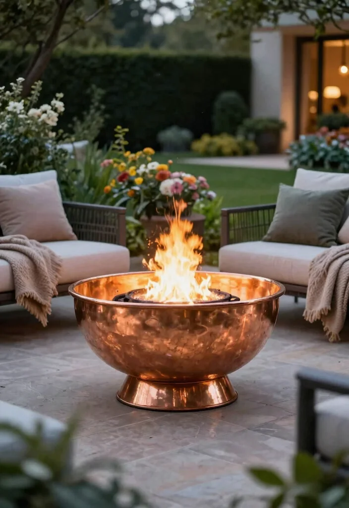 15 Metal Fire Pit Ideas That Look High-End on a Budget - 15. Elegant Copper Fire Bowl 1