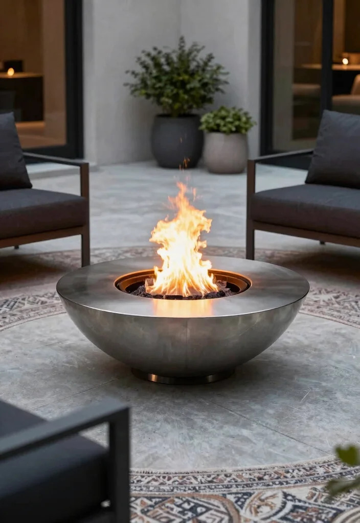 15 Metal Fire Pit Ideas That Look High-End on a Budget - 2. Modern Minimalist Steel Fire Bowl 1