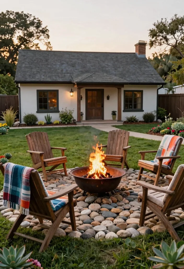 15 Metal Fire Pit Ideas That Look High-End on a Budget - 3. Rustic Farmhouse Fire Pit with Stone Border 1