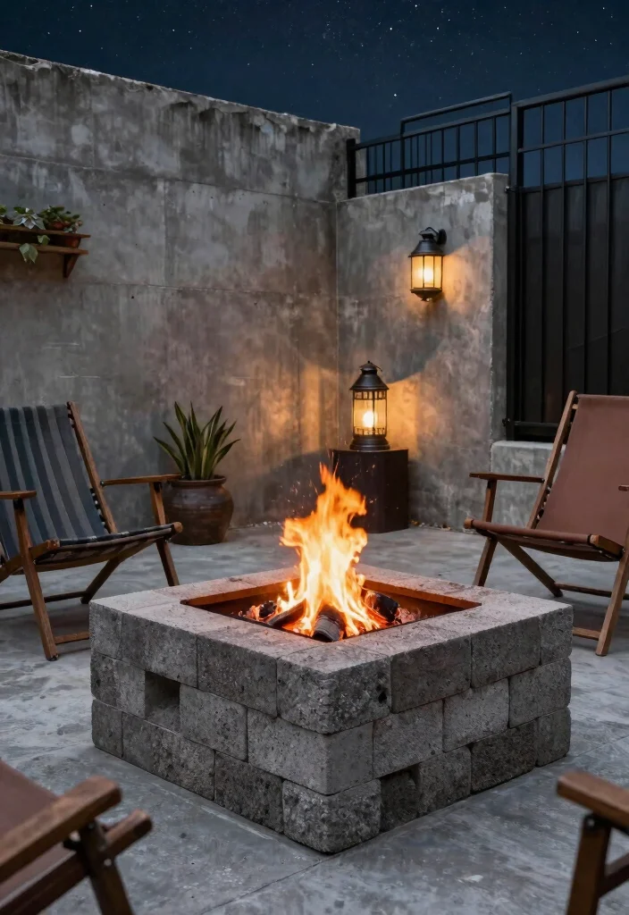 15 Metal Fire Pit Ideas That Look High-End on a Budget - 4. Industrial Style Cinder Block Fire Pit 1