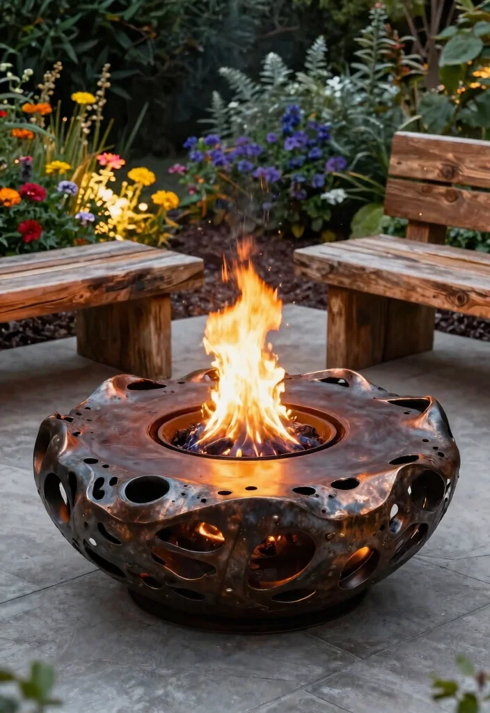 15 Metal Fire Pit Ideas That Look High-End on a Budget - 5. Artistic Sculptural Fire Pit 1