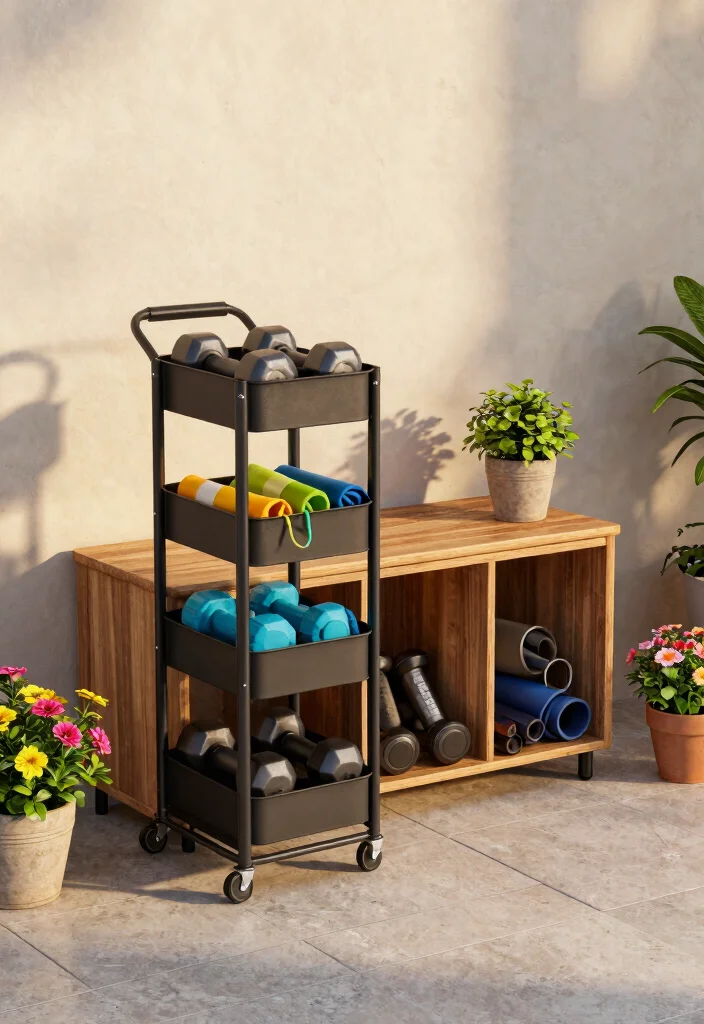 15 Outdoor Home Gym Ideas That Handle Weather and Store Equipment - 3. Portable Gym Storage Solutions 1
