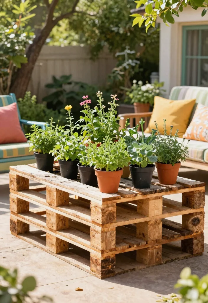 15 Pallet Herb Planter Ideas That Cost Nothing and Take One Hour - 9. Pallet Herb Garden Table 1