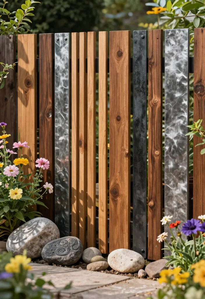 15 Slatted Fence Panels That Block Views Without Killing Airflow - 11. Mixed Material Designs for Unique Textures 1