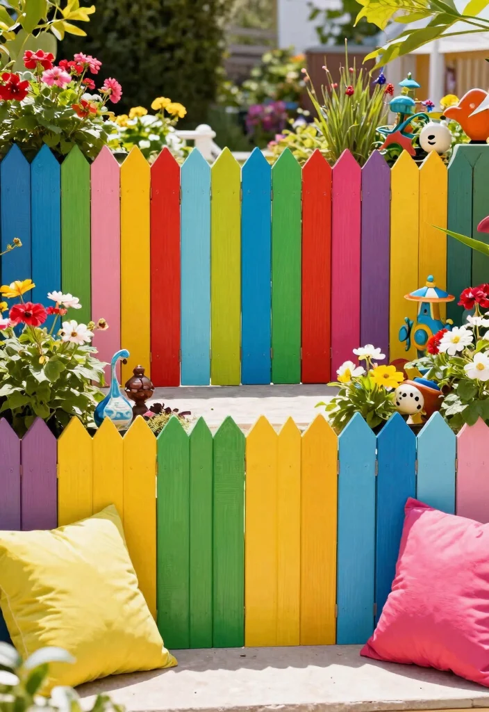 15 Slatted Fence Panels That Block Views Without Killing Airflow - 3. Colorful Composite Fencing for a Playful Touch 1