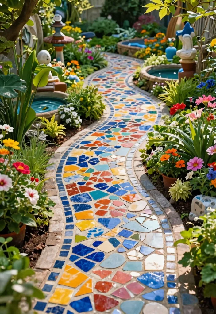 15 Small Backyard Decor Ideas That Make a Tiny Yard Feel Bigger - 5. Mosaic Pathways 1