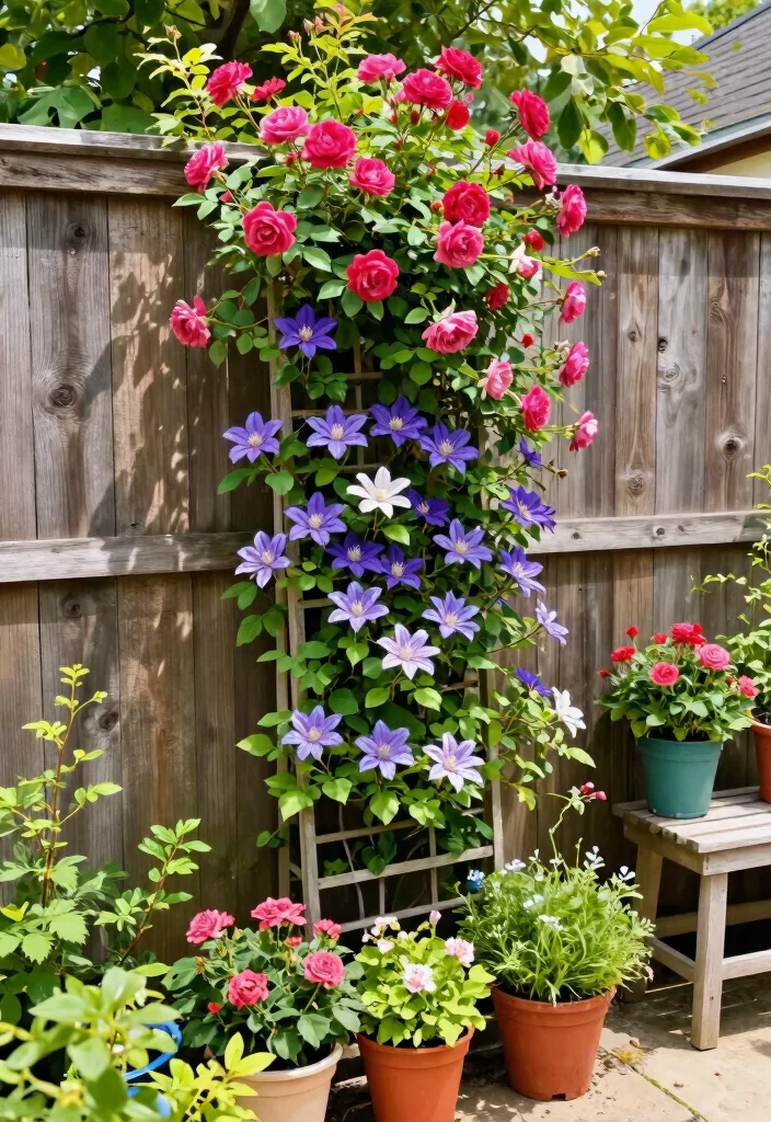 15 Small Backyard Decor Ideas That Make a Tiny Yard Feel Bigger - 8. Trellis with Climbing Plants 1