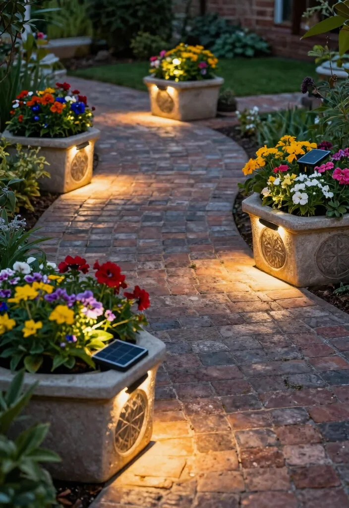 15 Walkway Lighting Ideas That Stay Lit Without Running New Wire - 13. Solar Lighted Planters 1