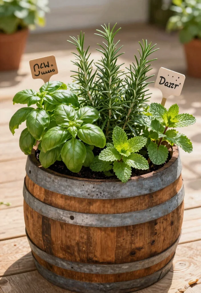 15 Whiskey Barrel Planter Ideas That Don't Rot or Fall Apart - 1. Rustic Herb Garden 1