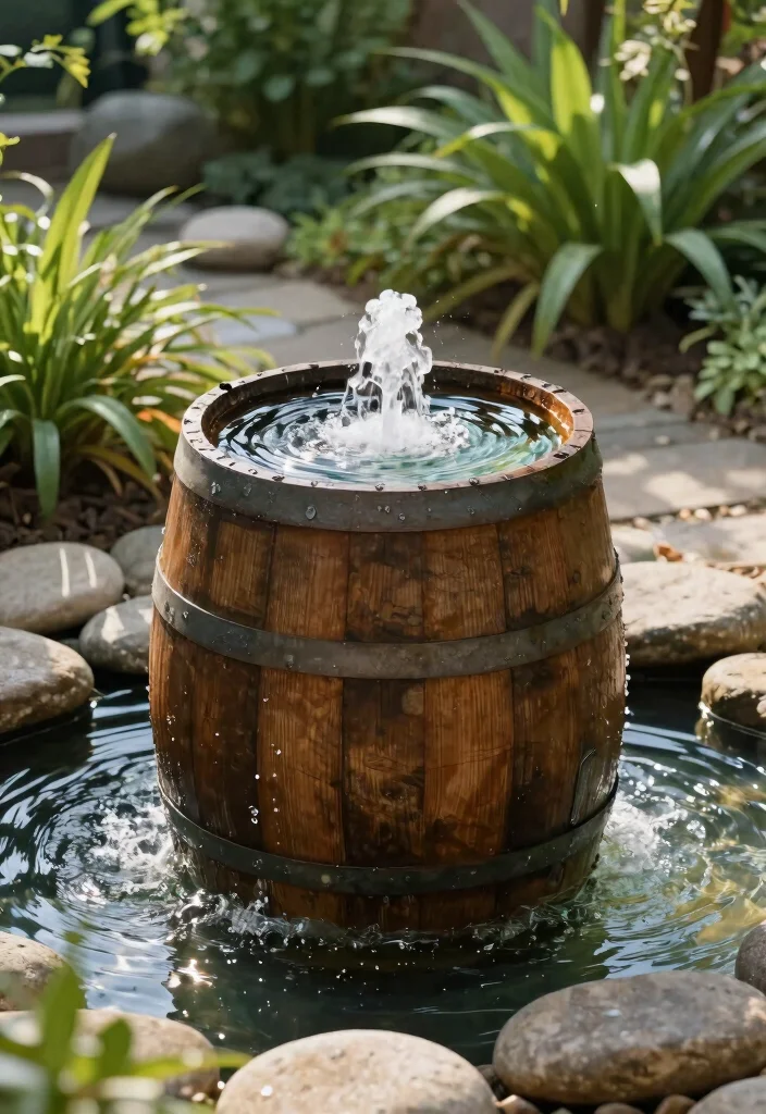 15 Whiskey Barrel Planter Ideas That Don't Rot or Fall Apart - 13. Artistic Water Feature 1