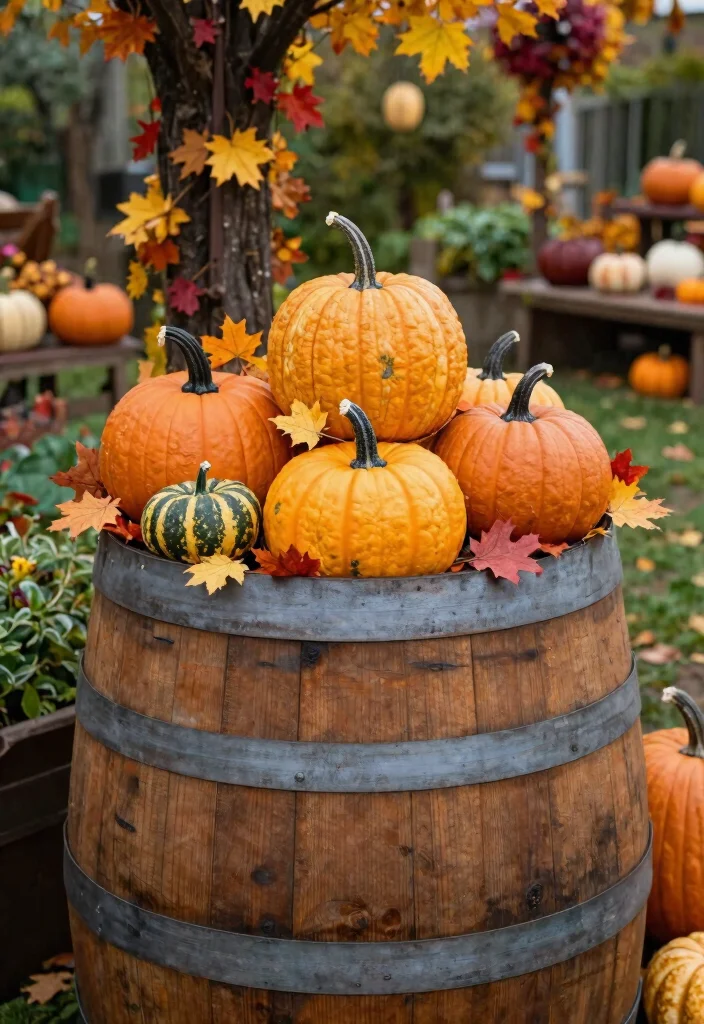 15 Whiskey Barrel Planter Ideas That Don't Rot or Fall Apart - 15. Seasonal Decor Display 1