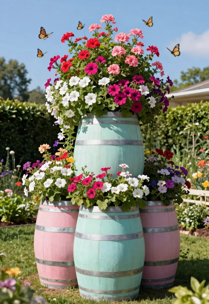 15 Whiskey Barrel Planter Ideas That Don't Rot or Fall Apart - 2. Vertical Planter Delight 1