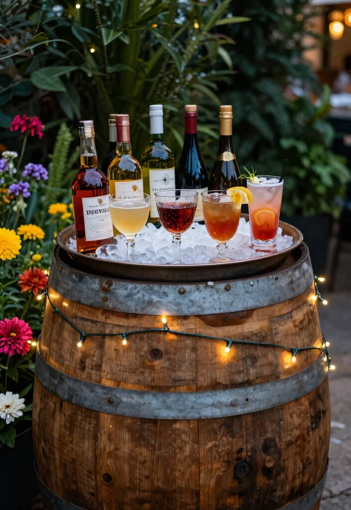15 Whiskey Barrel Planter Ideas That Don't Rot or Fall Apart - 5. Stylish Beverage Station 1