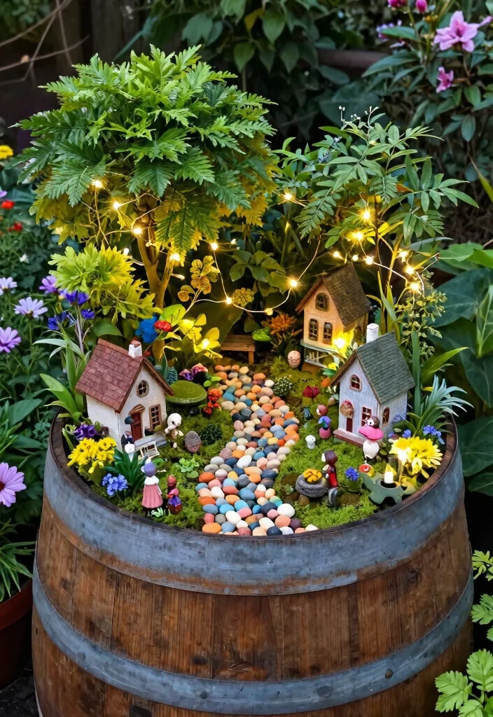 15 Whiskey Barrel Planter Ideas That Don't Rot or Fall Apart - 6. Charming Fairy Garden 1
