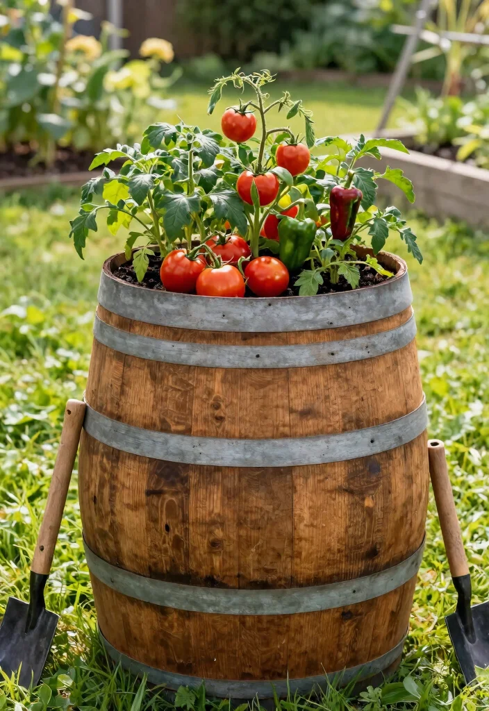 15 Whiskey Barrel Planter Ideas That Don't Rot or Fall Apart - 7. Rustic Vegetable Garden 1