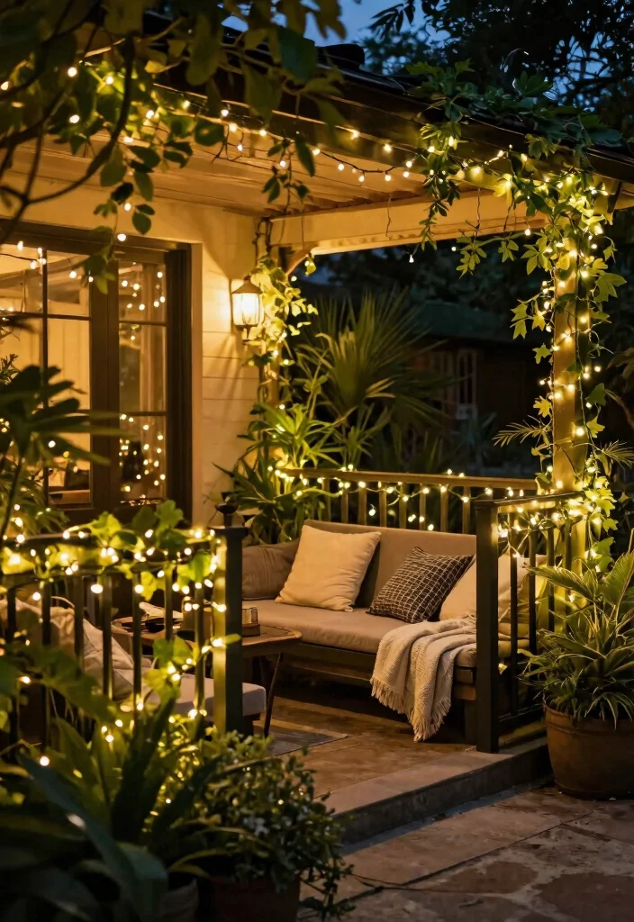 18 Apartment Patio Ideas for Renters Who Can't Drill or Install - 10. Fairy Lights 1