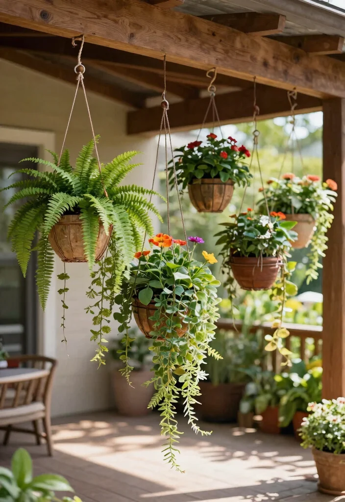 18 Apartment Patio Ideas for Renters Who Can't Drill or Install - 2. Hanging Planters 1