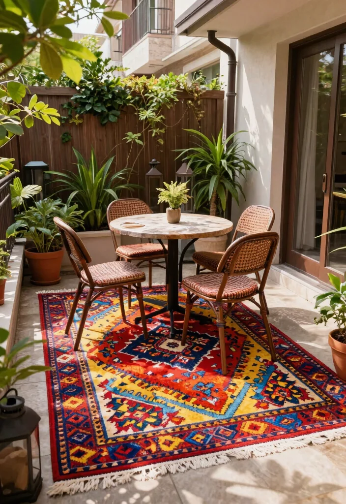18 Apartment Patio Ideas for Renters Who Can't Drill or Install - 6. Outdoor Rug 1
