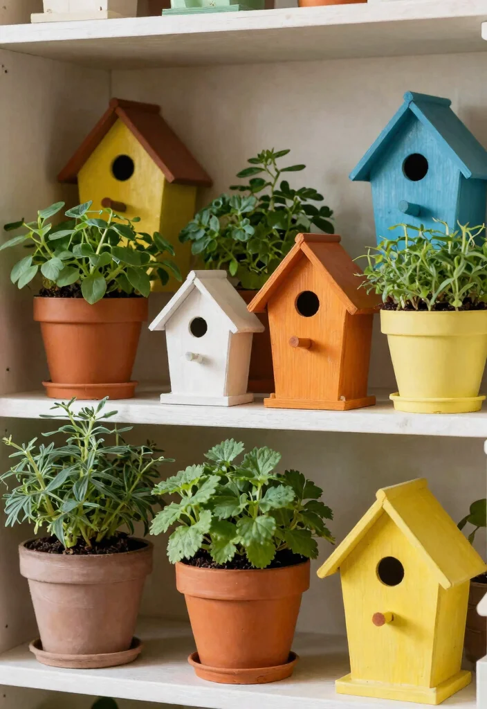 18 Farmhouse Shelf Decor Ideas That Fill Empty Walls on a Budget - 15. Whimsical Birdhouses as Decor 1
