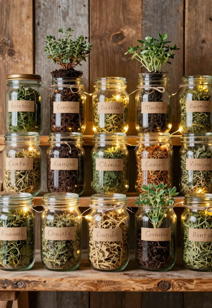 18 Farmhouse Shelf Decor Ideas That Fill Empty Walls on a Budget - 3. Glass Jars for Herb Storage 1