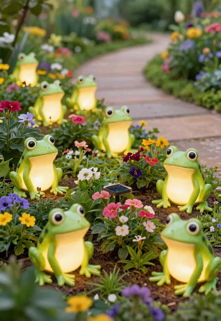 18 Solar Fence Light Ideas That Stay Lit Without Running New Wire - 14. Decorative Solar Frog Lights for Whimsical Gardens 1