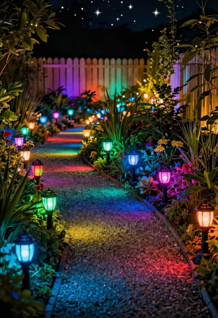 18 Solar Fence Light Ideas That Stay Lit Without Running New Wire - 2. Color-Changing Solar Fence Lights for Playfulness 1